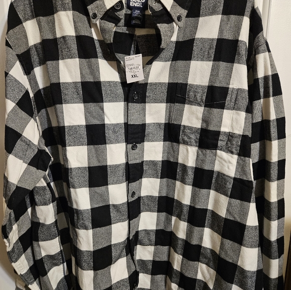 Lands' End Men's Traditional Fit Pattern Flannel Shirt Black/Ivory Buffalo Check - Picture 5 of 7